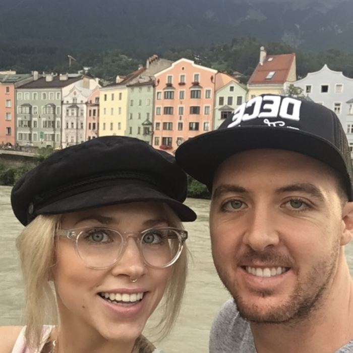 Mitch and Kellie by the river in Innsbruck, Austria